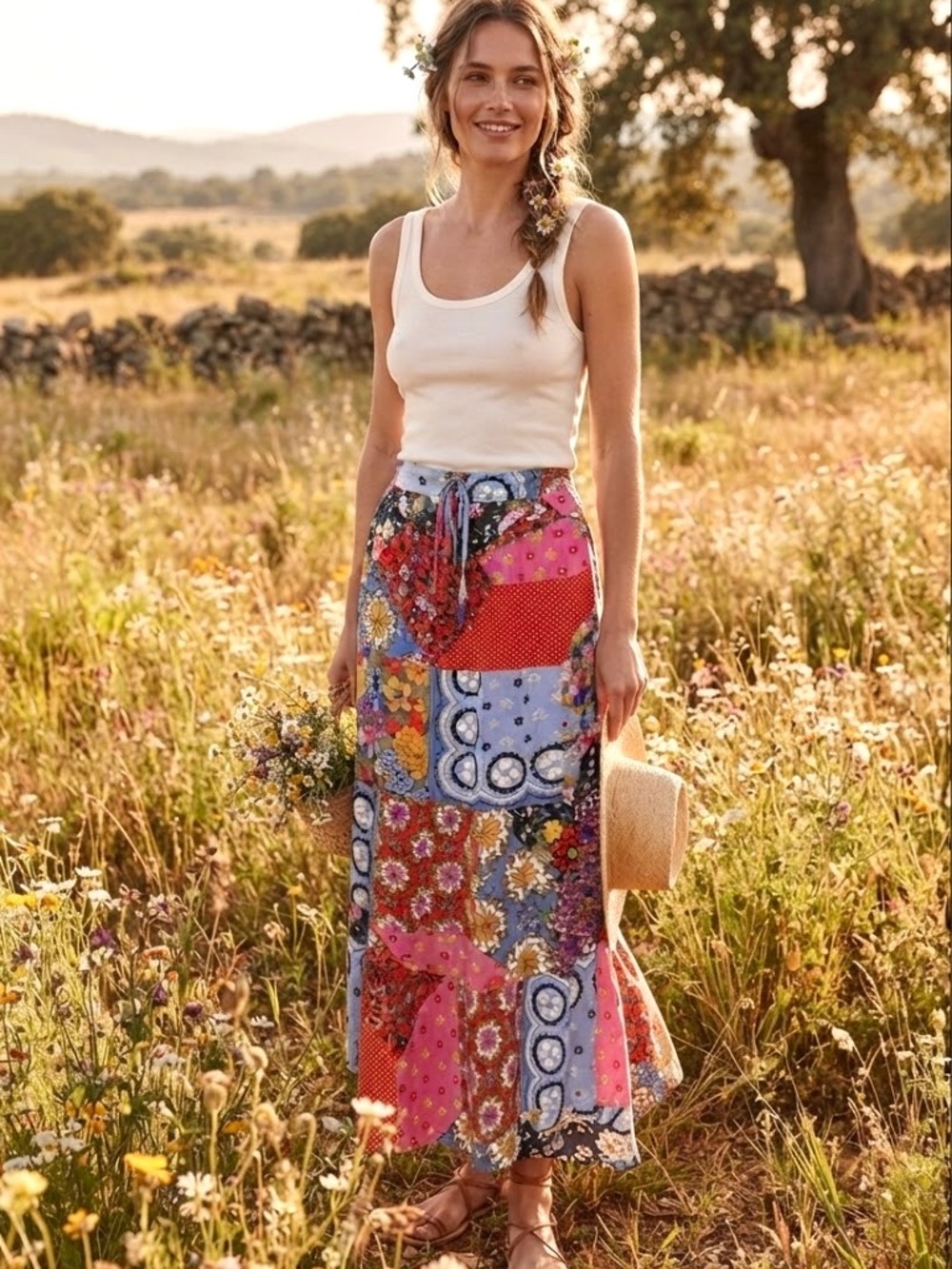 Boho Patchwork Floral Maxi Skirt